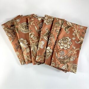 Set 6 Waterford Linens Napkins Copper Brown Color Floral Scroll 21” Williamsburg